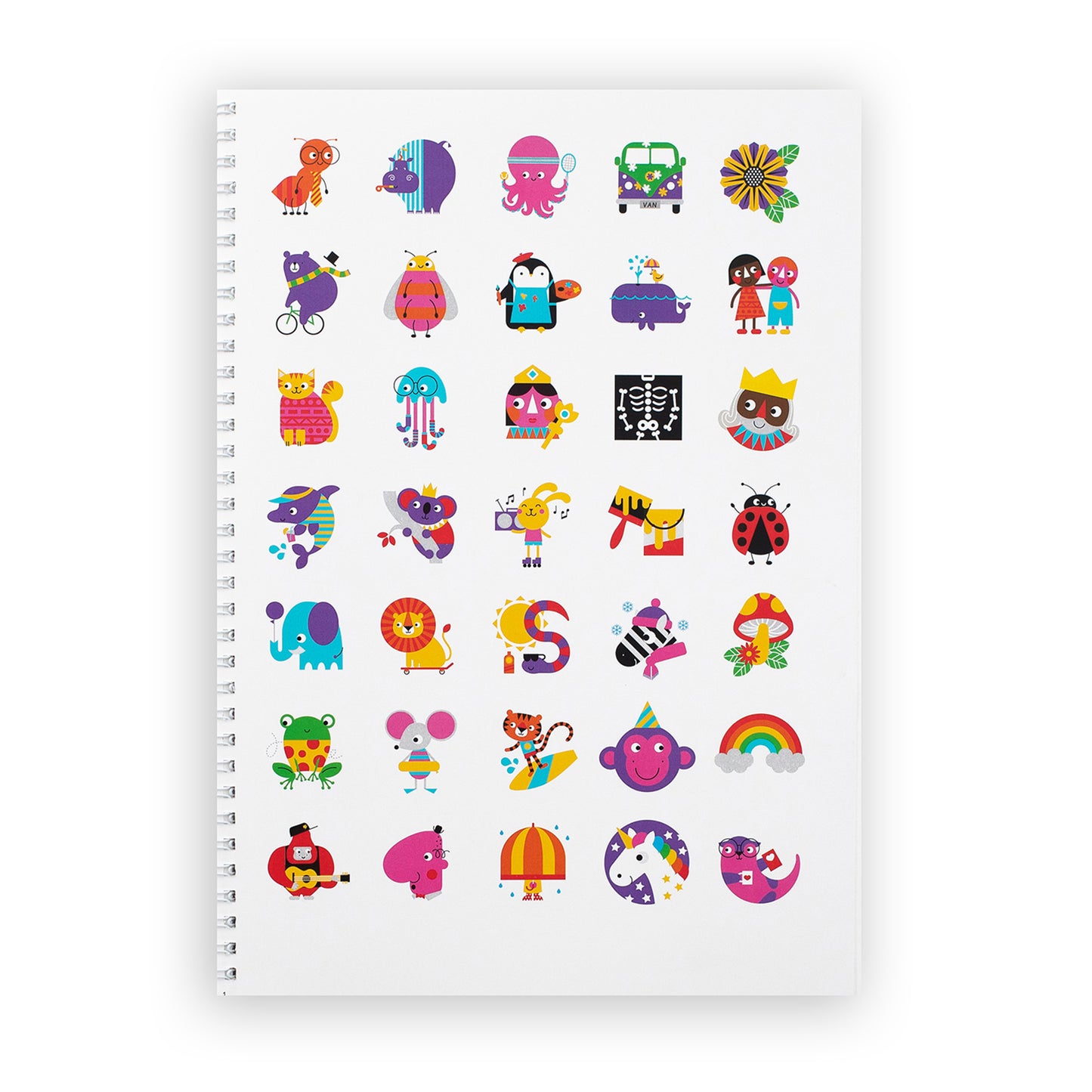 Activity book stickers sheet with brightly coloured animated characters 