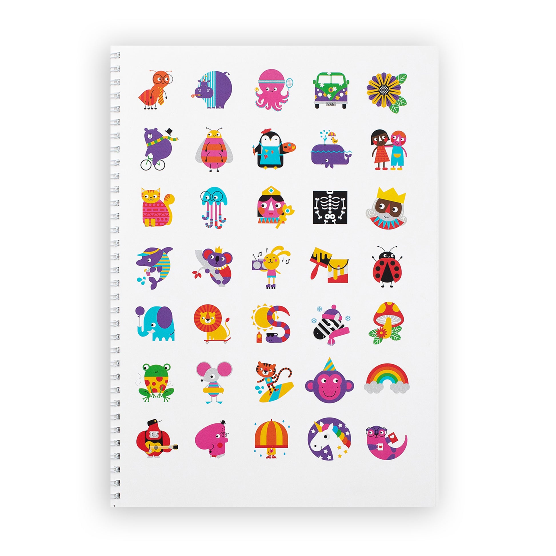 Activity book stickers sheet with brightly coloured animated characters 