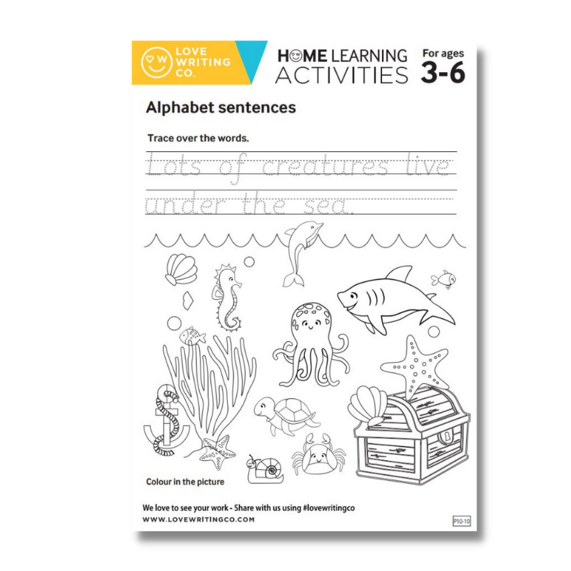 Traceable alphabet sentences with sea animals