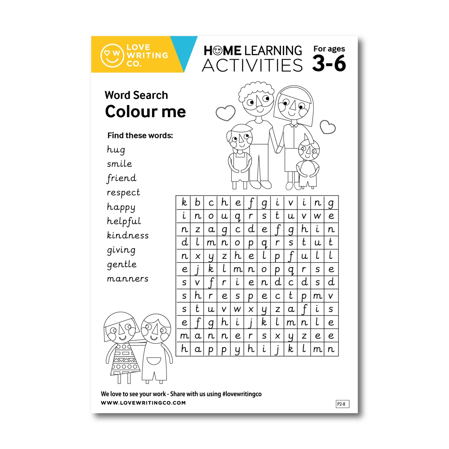 Word search colour me activities by Love Writing Co