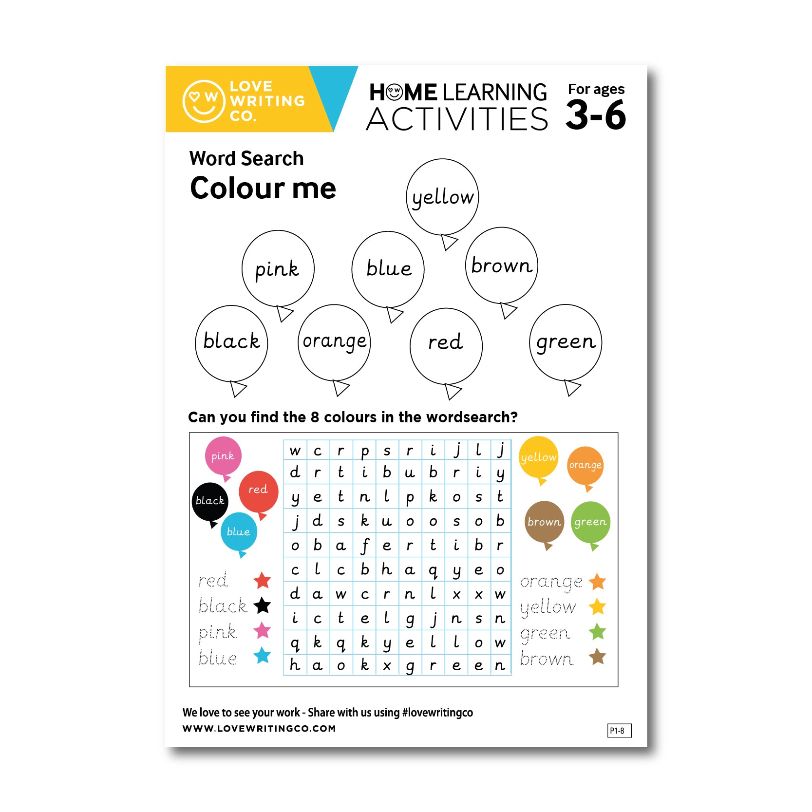 Word search activity: Colour me
