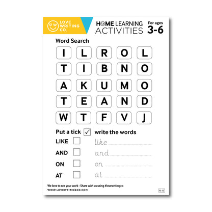 Word search activity by Love Writing Co