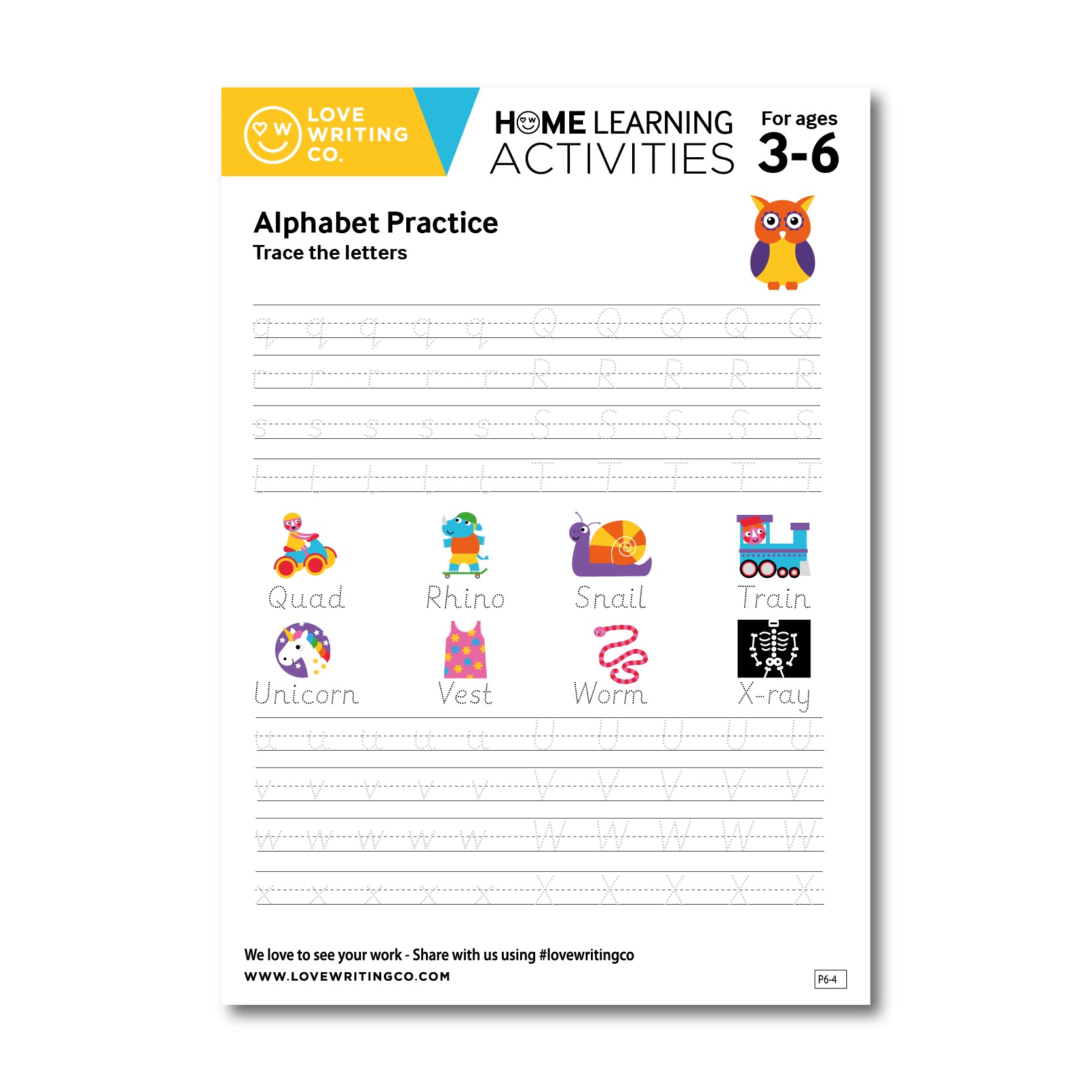 Alphabet practice activities for letters Q R S T U V W X